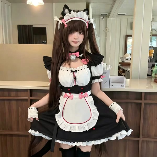Anime-Spiel NEKOPARA Cosplay Chocolat Vanilla Cosplay-Kostüm Niedliches Lolita-Dienstmädchenkleid-Set für Frauen und Mädchen Halloween-Party-Outfits