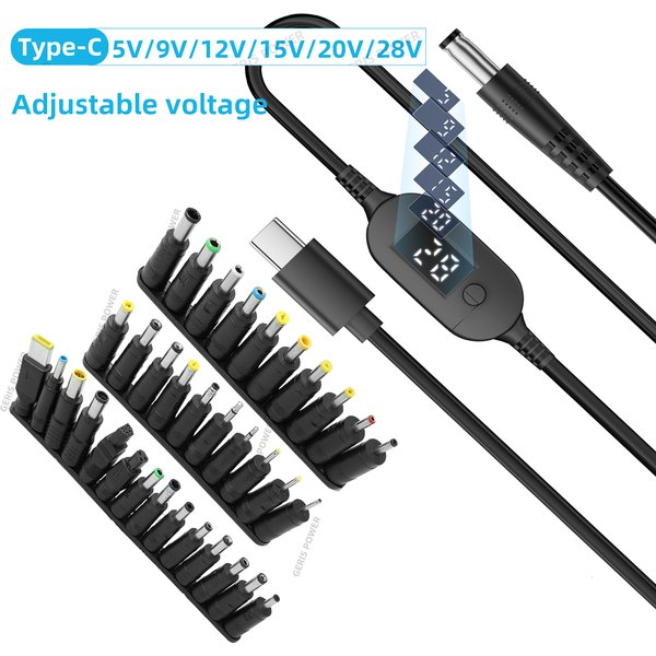 34PCS Universal 5,5x2,1mm DC AC Power Adapter Tipps Stecker Kits 140W PD USB C zu 5,5X2,5mm 5V-28V Einstellbare Spannung Kabel