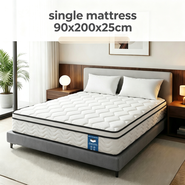 Matelas simple 7 zones SKSBTF 90x200cm 25cm H3 Taille UE, matelas hybride à ressorts pour un sommeil doux et soutenu, respirant, pour hôtel/école, matelas de lit pour une personne, mobilier