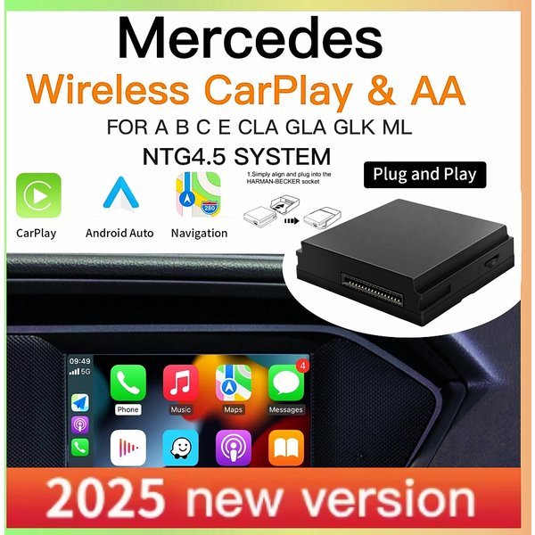 CarPlay sans fil compatible avec Mercedes Benz A B C E CLA GLA GLK ML Sprinter NTG4.5 Module Becker Navigation Android Auto
