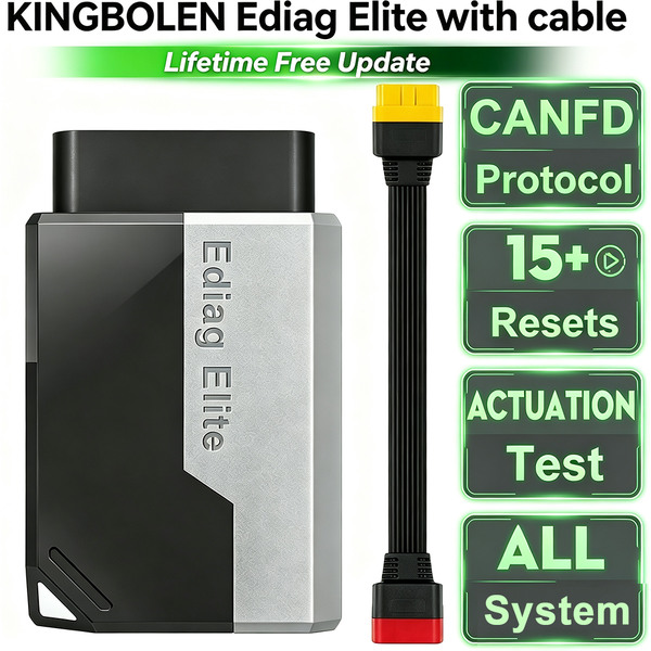 KINGBOLEN Ediag Elite with 0.36m 16PIN Extension Cable All System Car Diagnostic Tool CAN FD Active Test 15 Resets OBD Scanner Lifetime Free Update