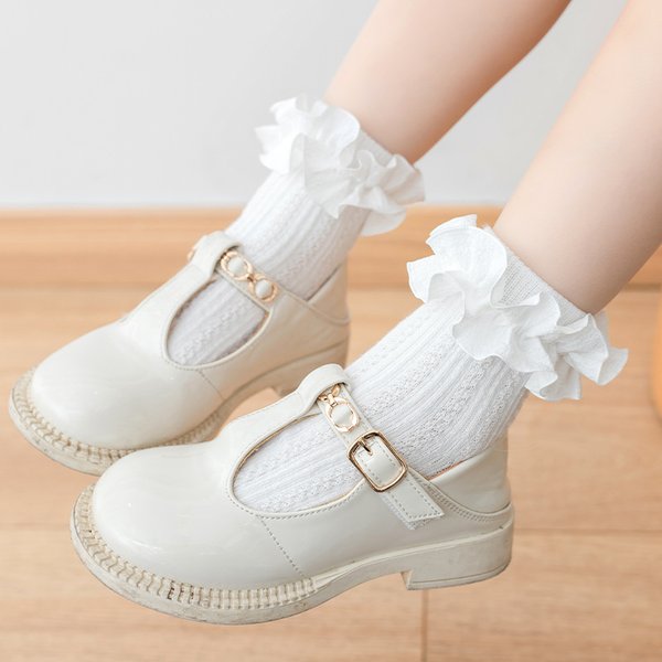Chaussettes courtes respirantes en coton et dentelle à volants pour enfant, accessoire de princesse en maille, de couleur blanche, rose et violette, pour bébé et petite fille