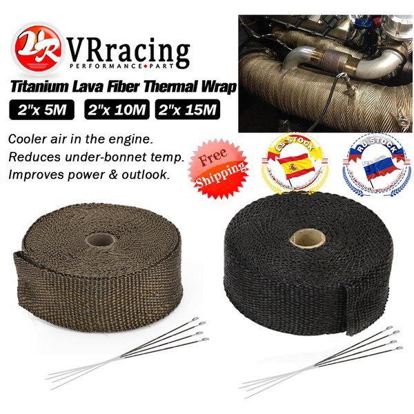 High Quality Fiberglass 5M 10M 15M Exhaust Heat Wrap Roll for Motorcycle Heat Shield Tape with Stainless Ties Titanium Black