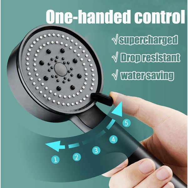 Pommeau de douche à haute pression réglable, pommeau de douche à économie d'eau, pommeau de douche de massage à eau, tuyau à crochet, accessoires pour hommes, 5 modes