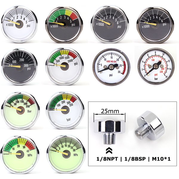 Air Mini Micro Manometer Manometer Manometer | Gewinde 1/8BSP(G1/8) 1/8NPT M10 M8 | 30PSI 300PSI 5000PSI 6000PSI 350BAR