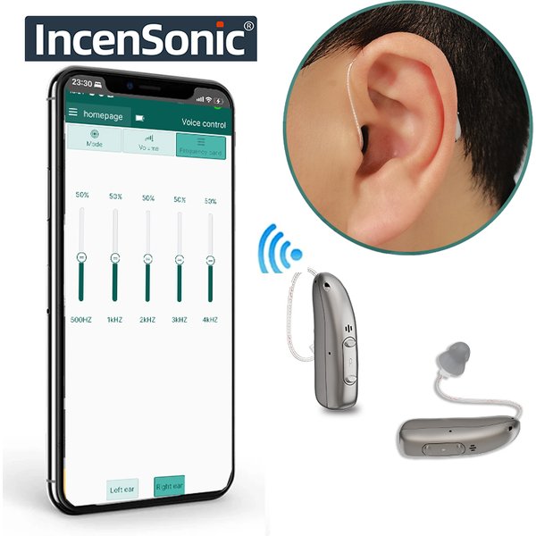 IncenSonic Prothèses auditives OTC auto-adaptées, aide auditive Bluetooth, aide auditive douce à modérée, aide auditive avec ajustement invisible, soutien du bruit, taille Eco os