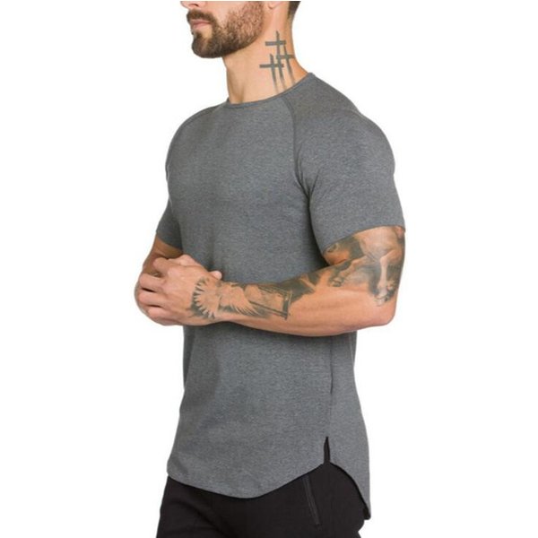 Blank Gym Clothing Fitness T Shirt Men Fashion Extend Hip Hop Summer Short Sleeve T-shirt Cotton Bodybuilding Muscle Tshirt Man