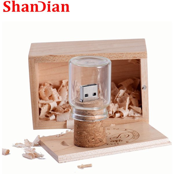SHANDIAN Drift Bottle USB-Stick 64GB Flash-Laufwerke 32GB Ahorn-Geschenkbox Speicherstick 16GB USB-Stick Hölzerner USB-Flashspeicher