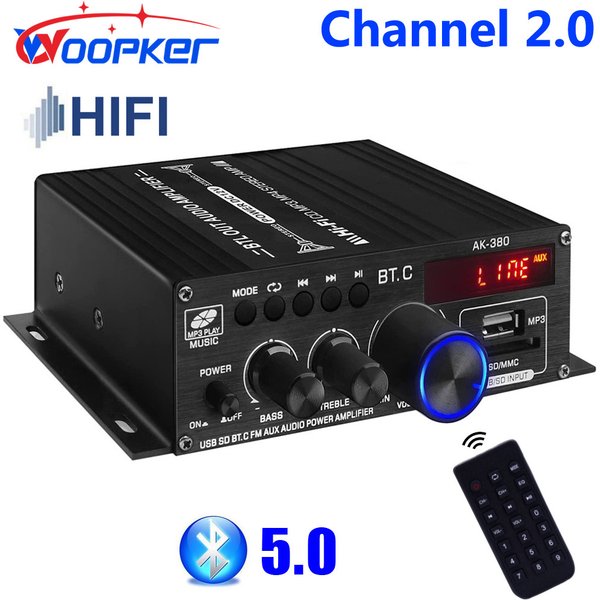 Woopker Sound Verstärker Kanal 2,0 HIFI Bluetooth Amp Home Digital Audio 12V3A AK380 AK370 AK280 AK270 AK170 für Auto Bass Trebl