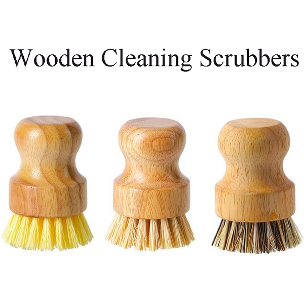 Wooden Cleaning Scrubbers for Washing Cast Iron Pan/Pot Natural Sisal Bristles Bamboo Round Mini Scrub Brush Palm Pot Brushes