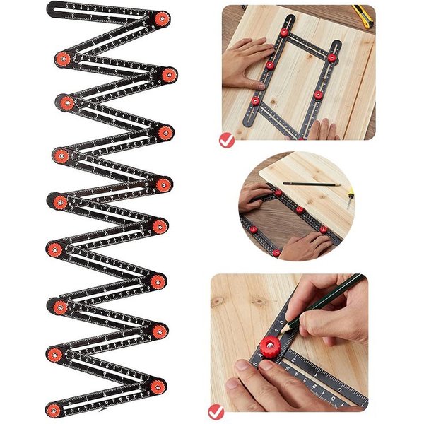 Règle multi-angle en alliage d'aluminium, règle de mesure, travail de calcul, outil de construction, guide de localisation CraftTIME, recherche, 12, 9/6 plis
