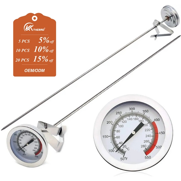Thermomètre de friture en acier inoxydable 50-550 ° Jauge de température d'huile F avec clip – Sans batterie, pour la friture et la cuisson au barbecue