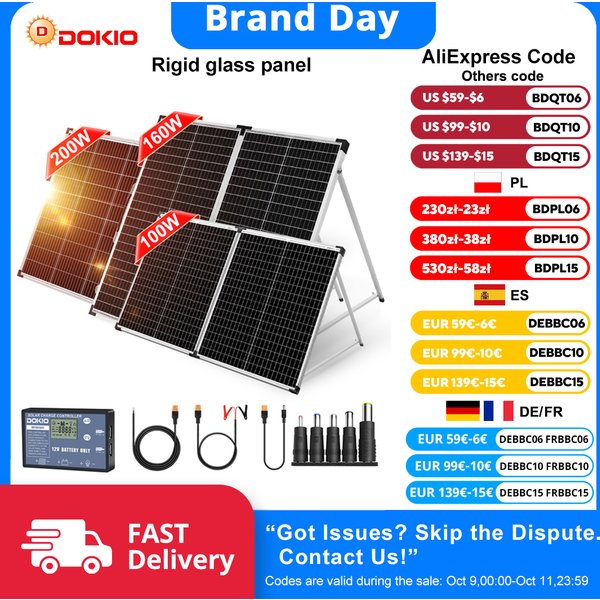 Dokio Faltbares Solarpanel-Koffer für Wohnmobil, Campingbus, Off-Grid-System, Monokristallin 100W 160W 200W mit 12V-Controller