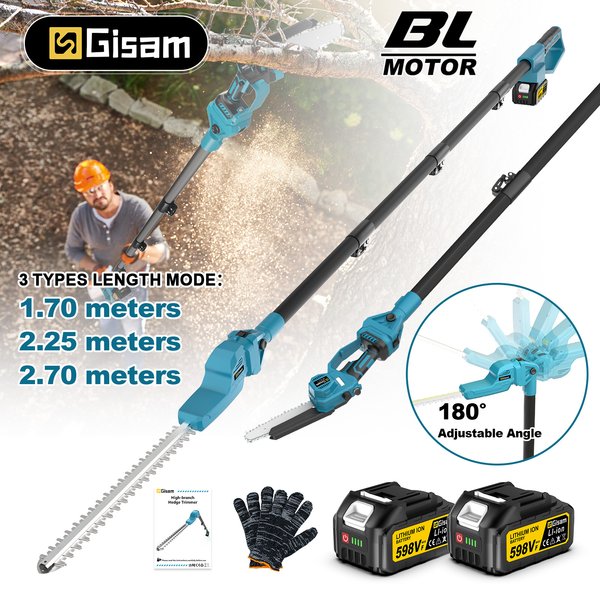 Gisam 2-in-1 Bürstenloser Astsäge & Heckenschere, Kabelloser Astschneider, Elektrische Kettensäge für Makita 18V Akku