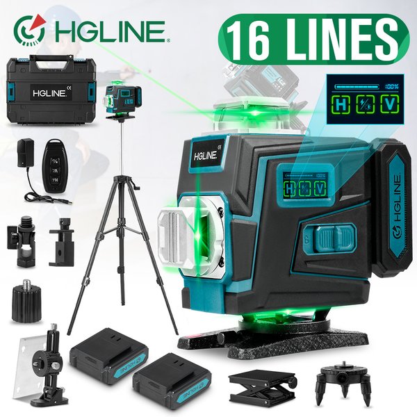 HGLINE Professioneller 16-Linien 4D Grüner Laser-Nivellierer 360° ° Selbstnivellierend 515nm mit 1m Stativ & APP-Steuerung 6000mAh Akku 25m Reichweite