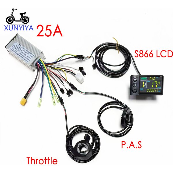 Contrôleur à Onde Sinusoidale 25A 24V/36V/48V 350W pour Moteur Sans Balais avec Affichage LCD S866, Kit Accélérateur PAS 12 Aimants pour Réparation de Vélo Électrique