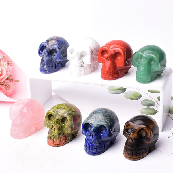 Crâne en pierre de cristal naturel, Quartz, Reiki, guérison, artisanat, décoration de la maison, figurine polie, ornements d'Halloween, cadeau
