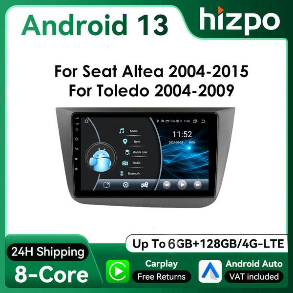 Hizpo 2Din 9 Zoll Android13 Autoradio für Seat Altea 2004–2015 Toledo 2004–2009 Android Auto CarPlay DSP RDS GPS 4G BT UI8581