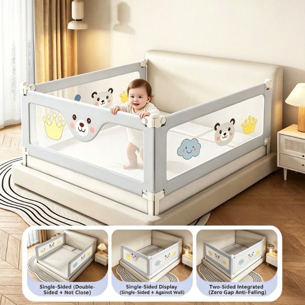 Foldable Baby Bed Rail Guard 120-200CM Adjustable 1/2/3 Sides Anti-fall Toddler Bed Fence Zero Gap Kids Safety Bed Guardrail