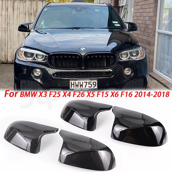 Garniture de couvercle de rétroviseur latéral de voiture, pour BMW F25 X3 F26 X4 F15 X5 F16 X6 2014 2015 – 2018, Style Fiber de carbone noir brillant