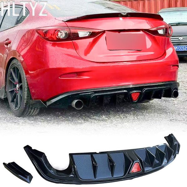 Suitable for 2014-2019 Mazda 3 Axela 4-door sedan GR style carbon fiber appearance/glossy black rear bumper diffuser spoiler lip
