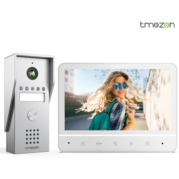 TMEZON Video-Türsprechanlage, 4-Draht, Gegensprechanlage mit Türklingel, Türsprechanlage mit Kamera, 7-Zoll-Farbdisplay, 120 ° Weitsichtkamera