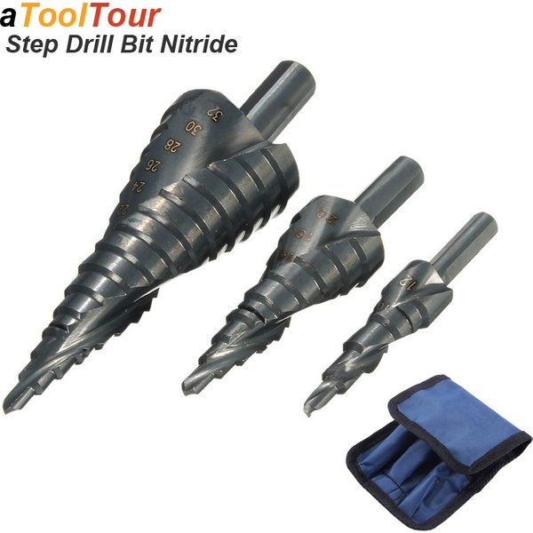 Jeu de forets étagé en nitrure d'azote, spirale en acier rapide pour métal, bois, cône conique, noyau de coupe, feuille de plastique inoxydable