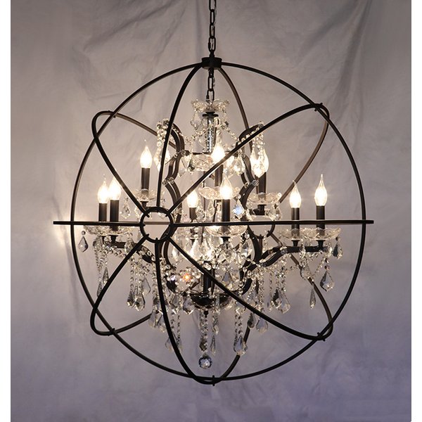 Retro Wrought Iron Chandelier Rustic Orb Chandelier For Living Room Farmhouse Vintage Restaurant Crystal Bird Cage Hanging Lamp