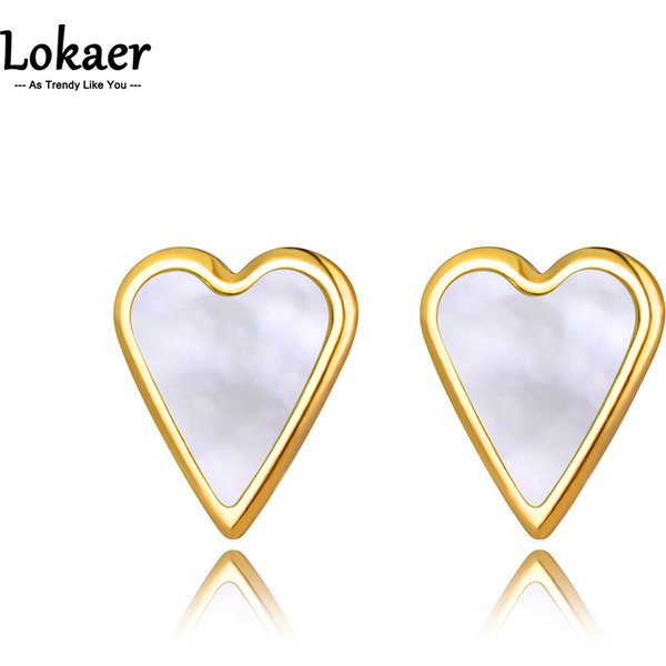 Lokaer Trendy Titanium Stainless Steel Love Heart Stud Earrings Classic Wedding Earrings Jewelry For Women Pendientes E22044