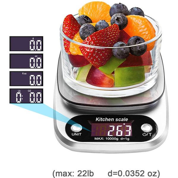 Balance de cuisine électronique avec écran LCD, outil de mesure de la balance alimentaire, plate-forme en acier inoxydable, ménage, cuisson, 5kg, 10kg