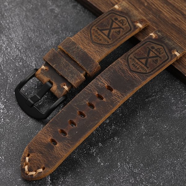 Handgefertigtes erstes Schicht-Rindsleder-Uhrenarmband 20 22 23 24 26 mm braunes gepolstertes Lederarmband für PAM111 441 weiches Herrenarmband