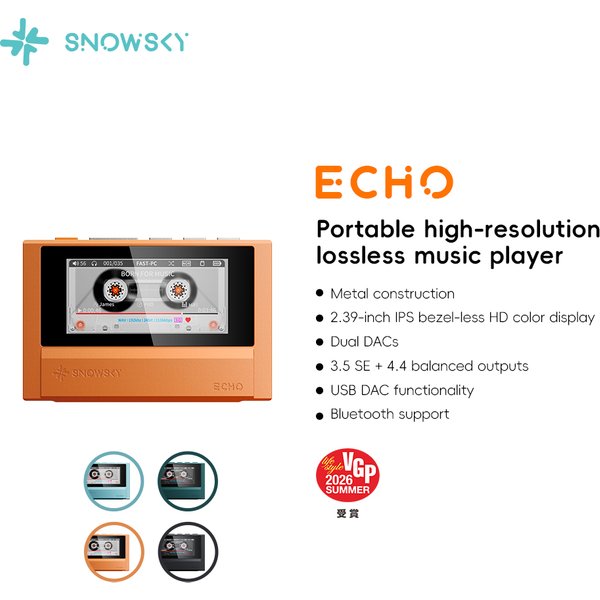 FiiO ECHO – przenośny odtwarzacz muzyki z Bluetooth, podwójnym przetwornikiem cyfrowo-analogowym CS43198, złączami 3,5 mm i 4,4 mm, w stylu klasycznego odtwarzacza Walkman.