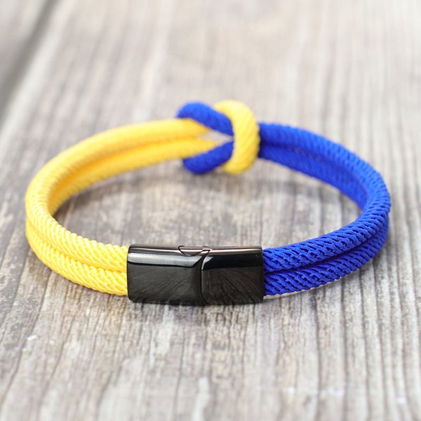 Neue Bicolor Blau Gelb Ukraine Armband Männer Frauen Edelstahl Magnet Schnalle Seil Armband Freund Geschenk Ukrainische Symbole