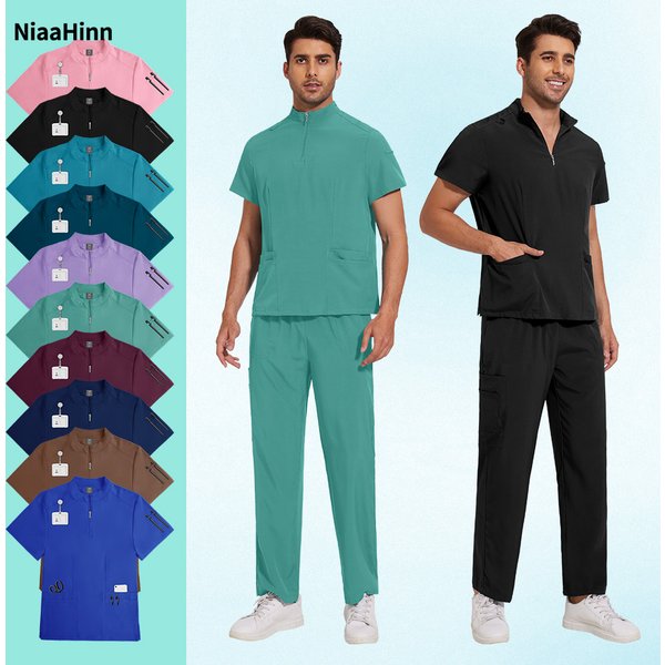 Niaahinn – uniforme médical pour hommes, ensemble de laboratoire, vente en gros, salopette de médecin d'hôpital, col en v, vêtements de gommage d'infirmière de pharmacie à la mode