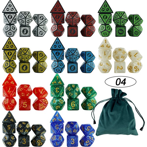 Game Cube Polyhedral Dice Set Fantasy Retro Font Styles Amazing Patterns Perfect Finish 10 Sets In Bag For DND RPG Table Games