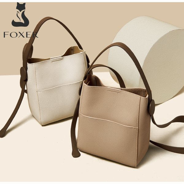 FOXER Split Leather Lady Crossbody Shoulder Bag Women Big Capacity Bucket Messenger Bag Top Quality Stylish Handbag Elegant Tote