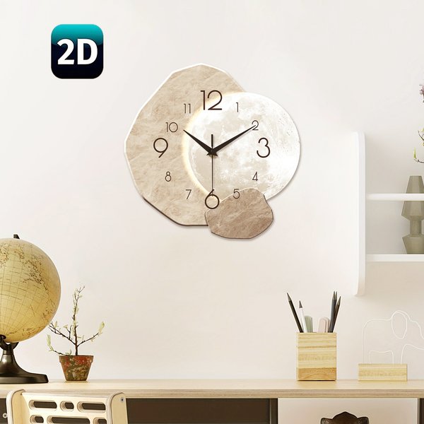 Horloge murale moderne simple et silencieuse, design lunaire – Mouvement à quartz, matériau en bois, pour décoration de chambre à coucher, salon ou bureau