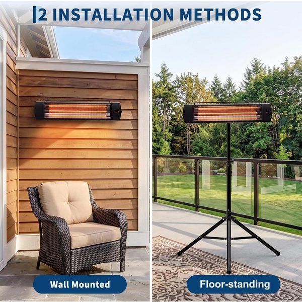 2000W Infrarot-Terrassenheizstrahler, IP65 Wasserdichtes Kohlefaser-Heizrohr, 24-Stunden-Timer & Fernbedienung mit Touch-Steuerung, Elektrischer Außenheizstrahler mit Stativ für Garten, Hinterhof und