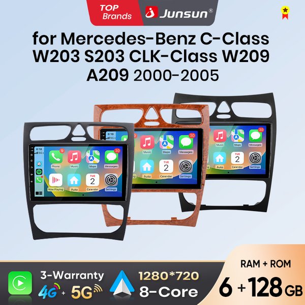 Radio samochodowe Junsun Android Auto do Mercedesa Klasy C W203 C200 C320 C350 CLK W209 2000-2005, multimedialny bezprzewodowy Apple CarPlay, inteligentne systemy, ekran dotykowy IPS, odtwarzacz wideo