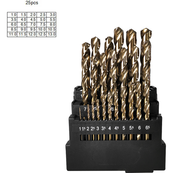 ALLSOME 13/19/25-teiliges Hss M42 Kobalt-Spiralbohrer-Set, 8 % hohes Kobalt, zum Bohren von Edelstahl, Holz, Metall, 3-Kanten-Werkzeugsatz