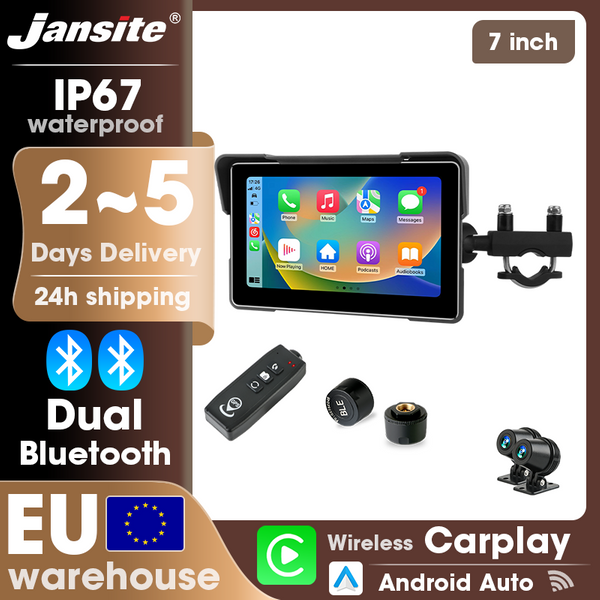 Jansite 7 Inch Portable Moto Navigation GPS Motorcycle 2K front and rear camera Display Screen controller TMPS Carplay Android Auto