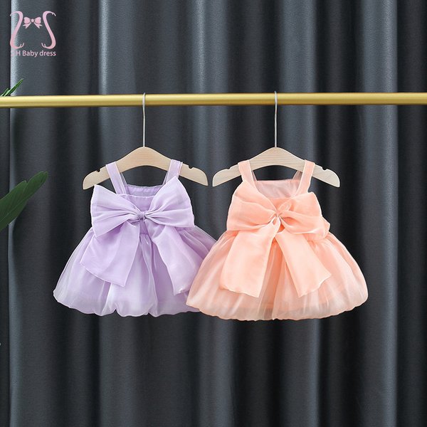 Robe de soirée d'été en maille pour petites filles, tenue de soirée légère, sans manches, couleur unie, nœud papillon, vêtements pour enfants