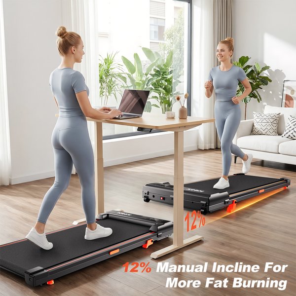 Walking Pad Laufband für Zuhause & Büro, 1–6 km/h Gehband mit manueller Steigung 0–9°, LED-Display, Fernbedienung, kompaktes Untertisch-Laufband, 100 kg Belastbarkeit