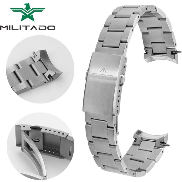 Militado 20 mm massives Edelstahl-Uhrenarmband für Herren und Damen, Metall mit Faltschließe, Zubehör für ML08