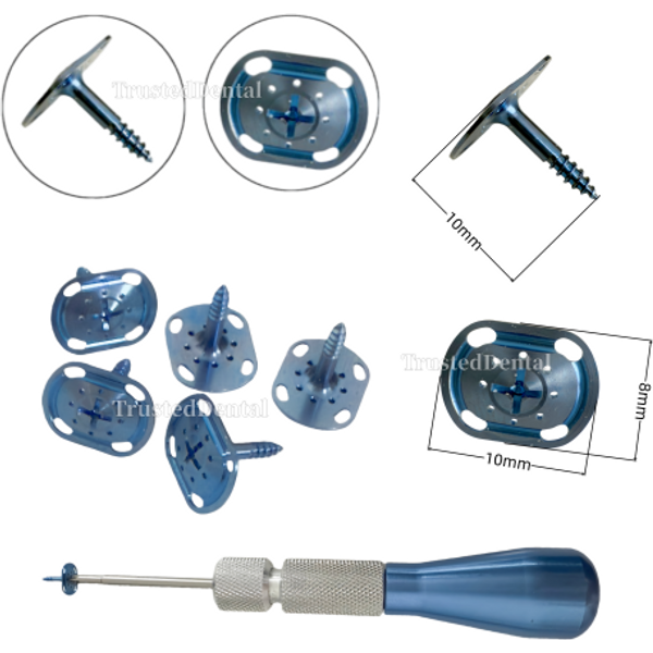 GBR Dental Tent Screws Kit Wide Head Support Space Big Tenting Screw Guide Regeneration Membrane Blue Driver for Bone Grafting