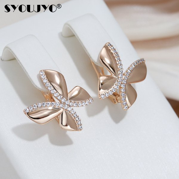 SYOUJYO-Boucles d'oreilles en forme de papillon pour femme, clips d'oreille anglais, bijoux de luxe en or 585, 03/Wear