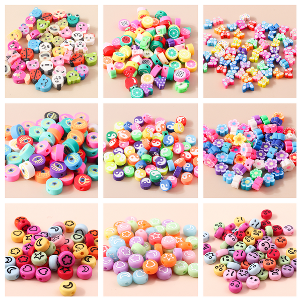 Perles d'Espacement en Argile Polymère pour Bijoux de Bureau, 30/50/100 Pièces, Motif Animal, Fruit, Papillon, Fleur, DIY