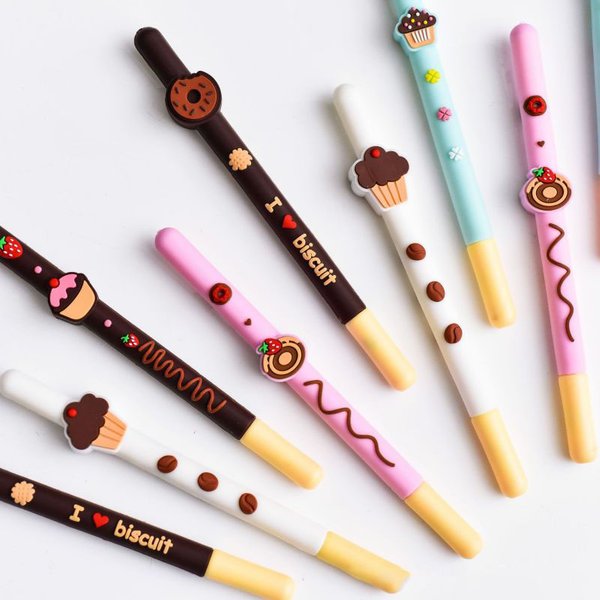 Stylo gel en forme de biscuit mignon, fourniture scolaire et de bureau, kawaii, nouveauté créative, gâteau sucré, joli, drôle, fruits, 1 pièce