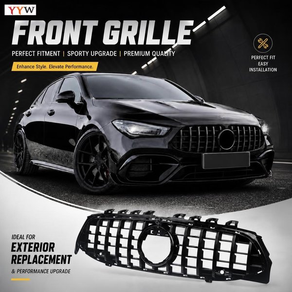 GT-Style Glänzend Schwarzer Frontgrill für Mercedes Benz CLA-Klasse W118 C118 X118 2020-2023 ABS-Kunststoff Ersatzgrill