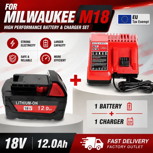 Hochleistungs-Lithium-Akku 9,0Ah 12,0Ah 18650 für Milwaukee M18 18V, Ersatz-Werkzeugakku kompatibel mit 48‑11‑1860 48‑11‑1850 48‑11‑1840, EU-Lagerbestand Polen.